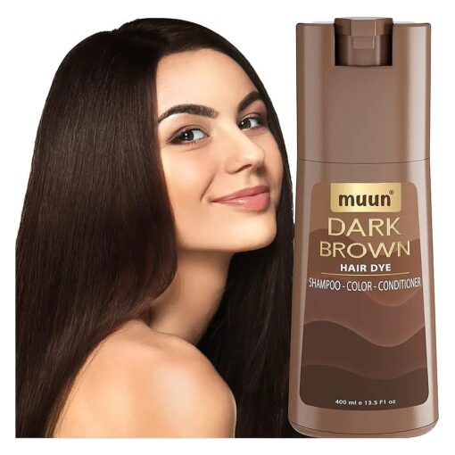 Muun Dark Brown Hair Dye Shampoo - 3-In-1 Ammonia Free Hair Color Shampoo for Gray Hair Coverage for Women and Men in minutes with Herbal Natural Ingredients 400ml