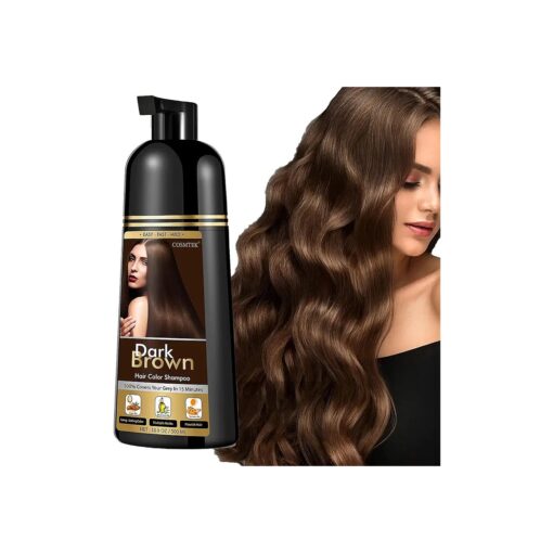 COSMTEK Dark Brown Hair Dye Shampoo for Gray Hair, Instant Natural Hair Dye Shampoo for Women & Man, 3-In-1 & Semi-Permanent, Herbal Ingredients & Ammonia-Free, Fast Acting and Long Lasting