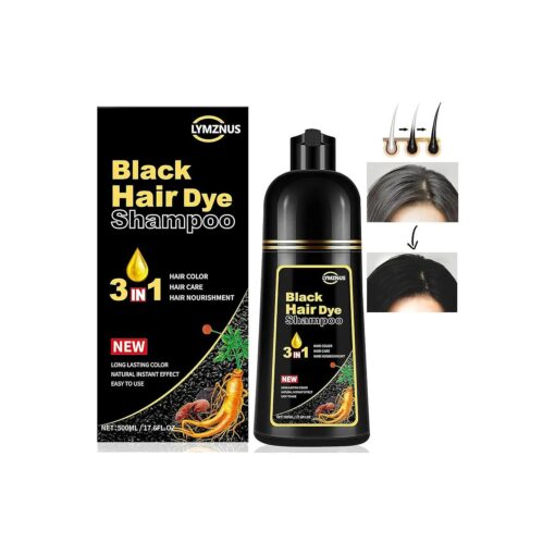 Herbal Black Hair Dye 3 in 1 - Black Hair Dye Shampoo for Gray Hair, Instant Black Hair Shampoo for Women & Men, 100 % Grey Coverage, Black Hair Color Shampoo 500ML