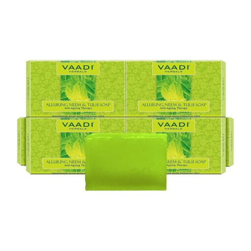 Vaadi Herbals Alluring Neem Tulsi Soap with Vitamin E and Tea Tree Oil, 75g x 6