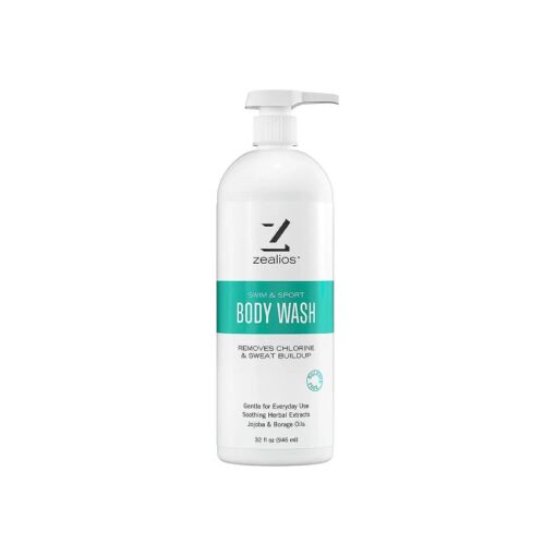 Zealios Swim & Sports Body Wash Wash Away Chlorine Effects, Sweat, Odor on Skin - Hydrates & Protects Skin from Pool Chemicals - Great for Swimmers & Athletes - Daily Use 32 Oz