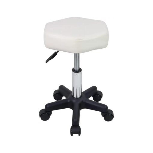 Hexagon Rolling Stool Height Adjustable Stool with Wheels for Spa Salon Massage White