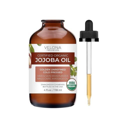 velona Jojoba Oil USDA Certified Organic - 4 oz ( With Dropper ) | Golden, Unrefined, Cold Pressed | Hexane Free