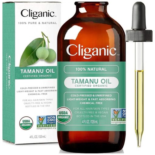 Cliganic Organic Tamanu Oil 4oz, 100 % Pure - For Face, Hair & Skin | Natural Cold Pressed, Hexane-Free