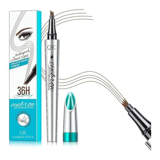 QIC Eyebrow 4 Tip Brow Pencil, Microblading Eyebrow Pen Waterproof Long-Lasting Eyebrow Microblading Pen Eyebrow Pencil with an Upgrade Micro-Fork Tip Applicator for Natural Eyebrow ( Light Brown-01 )