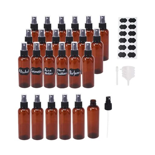 24 Pack 2oz Amber Plastic Spray Bottles For Essential Oils, Perfumes, Cosmetics, Hand Sanitizers, Alcohol, Fine Mist Spray Bottle, Mini Travel Bottle, Small Refillable Liquid Containers