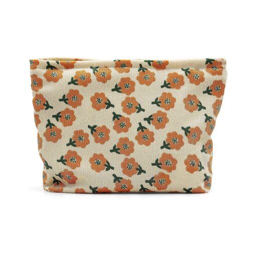 Makeup bag, Flower Cosmetic Bags for Women Girls, Large Capacity Corduroy Makeup Bag, Travel Toiletry Bag, Cosmetic Organizer Bag Zipper Pouch