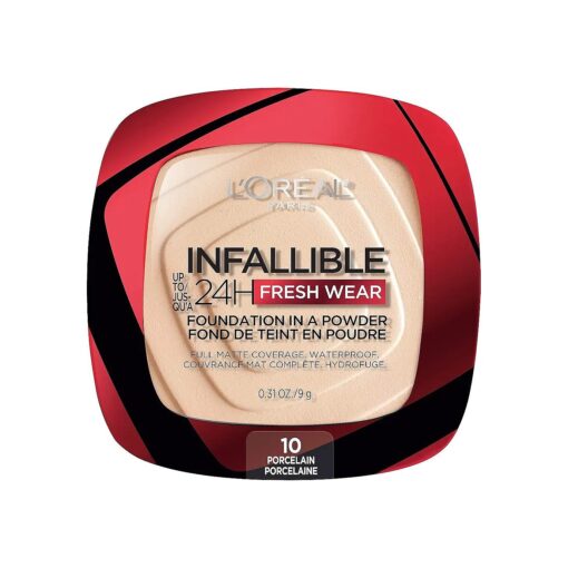 L'Oreal Paris Makeup Infallible Fresh Wear Foundation in a Powder, Up to 24H Wear, Waterproof, Porcelain, 0.31 oz .