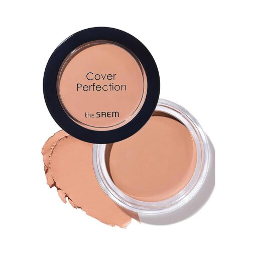 THESAEM Cover Perfection Pot Concealer # Peach Beige - High Adherence & Coverage Balm, Conceals Dark Circles, Corrects Dark Under Tones, Matte Finish Sebum Control for Oily and Combination Skin