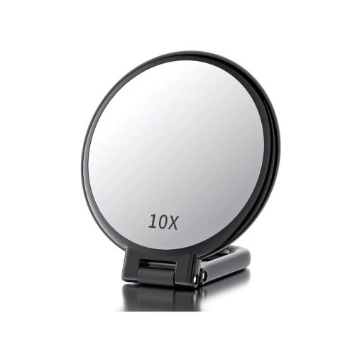 10X/1X Magnifying Hand Mirror with Stand, Double Sided, Foldable, 360 Rotation, Non-Toxic Plastic, Portable, 4.92" Round, 7 oz