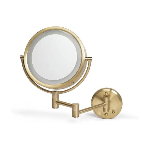 JERDON Wall-Mounted Makeup Mirror with LED Light - Direct Wire Lighted Makeup Mirror with 8X Magnification - 8.5-inch Diameter Mirror with Gold Finish Wall Mount - Model HL75BGD