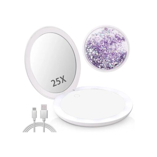 Magnifying Mirror with Light,1x/25x Compact Mirror, Lighted Makeup Mirror with Touch Control, Portable Magnifying Mirror with Lights for Home and Outdoors 4.8 Inch, Purple