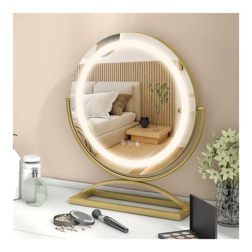 Tangkula 16" Vanity Mirror with Lights, Round Light Up Mirror with 3 Color Dimmable LED Lighting, Touch Control, 360deg Rotation and Memory Function, Lighted Makeup Mirror for Tabletop Desk