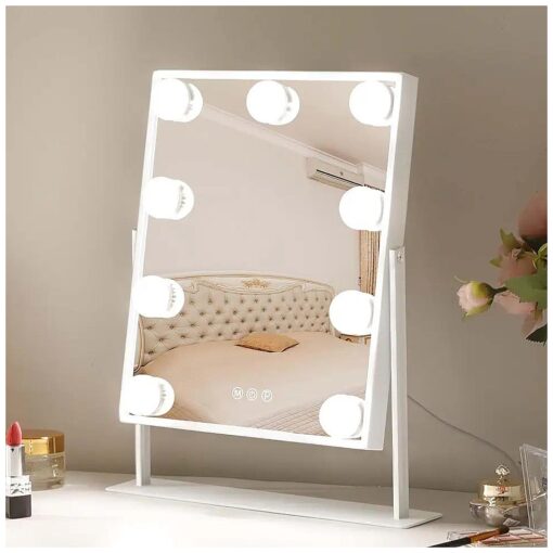 Vanity Mirror with Lights Hollywood Lighted Makeup Mirror with 9 Dimmable Bulbs & 3 Color Lighting Modes, Detachable 10X Magnification Mirror and 360 Degree Rotation ( White )