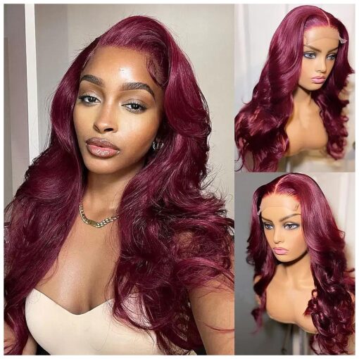 SUPERNOVA Burgundy 99j Lace Front Wigs Human Hair Burgundy Body Wave 5x5 Transparent Lace Closure Human Hair Wigs For Black Women 180 % Density Pre Plucked Red Wig Hair ( 18 inches, Burgundy Wig