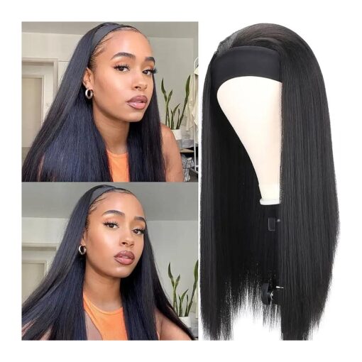 Headband Wigs For Black Women Long Straight Headband Wigs Synthetic Glueless Heat Resistant Headband Wig 180 % Density 22inch