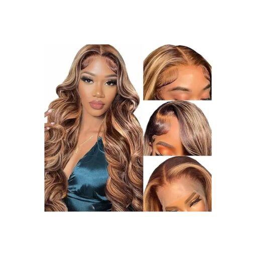 Honey Blonde Lace Front Wig Human Hair 13x4 HD Transparent 4/27 Highlight Ombre Lace Front Wigs Human Hair Pre Plucked With Baby Hair 180 % Density Body Wave Glueless Wigs 22inch