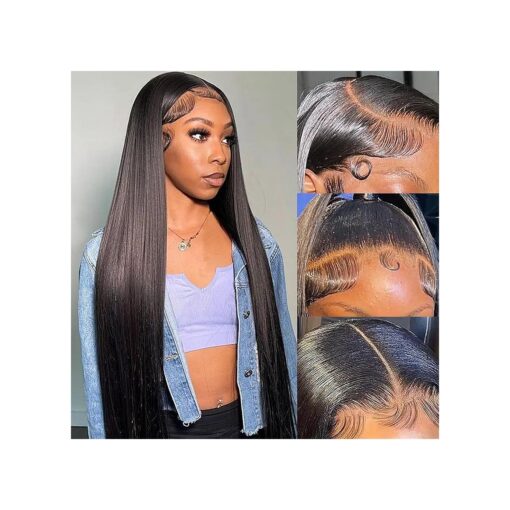 Straight Lace Front Wigs Human Hair 13x6 HD Transparent Lace Front Human Hair Wigs for Black Women Glueless Brazilian Virgin Hair Lace Frontal Wig 200 % Density Pre Plucked with Baby Hair 22 Inch