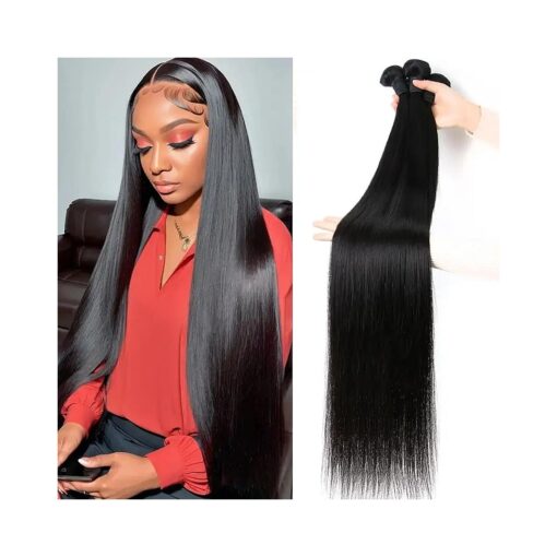 Human Hair Bundles Straight 3 Bundles 22 24 26 Inch 10A Straight Human Hair Bundles 100 % Unprocessed Virgin Hair Weave Bundles Human Hair Extensions Natural Black Color