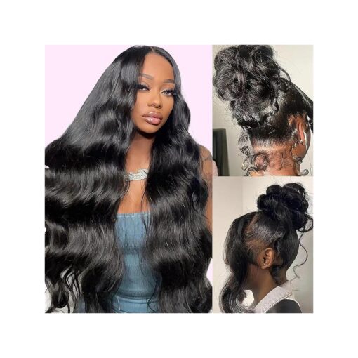 360 Body Wave Lace Front Wigs Human Hair Pre Plucked 180 % Density HD Transparent 360 Frontal 26 Inch Wigs Human Hair Lace Front Wigs for Black Women with Baby Hair Natural Color