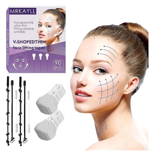 90Pcs face lift tape invisible, face lift tape, High Elasticity Instant Face Lift Tape V-Shaped For Lifting Sagging Skin, Hide Double Chin & Facial Wrinkles., clear