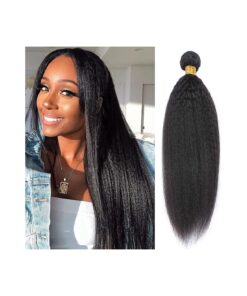 Kinky Straight Human Hair Bundles 1 Bundle 22 inch Yaki Straight Human Hair Extension 10A MSGEM Brazilian Kinky Straight Human Hair Weave Extensions for Black Women Natural Color Can Be Dyed