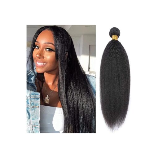 Kinky Straight Human Hair Bundles 1 Bundle 22 inch Yaki Straight Human Hair Extension 10A MSGEM Brazilian Kinky Straight Human Hair Weave Extensions for Black Women Natural Color Can Be Dyed