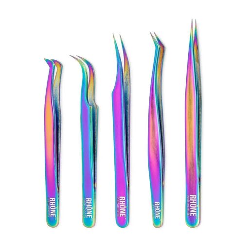 Eyelash Extension Tweezers - Japanese Surgical Steel, Professional, Precision Tips, 5-Piece Tweezer Set with Angles, Eyelashes Tools for Individual and Volume Eyelash Extensions