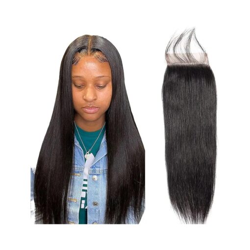 Brazilian Virgin Hair Straight 4X4 Lace Closure 100 % Unprocessed Human Hair 4X4 Transparent Hd Lace Closure Pre Plucked With Baby Hair For Black Women Free Part Natural Black Color