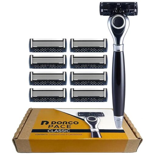 DORCO Pace Classic - Seven Blade Razor System with Pivoting Head and Premium Handle- 9 Pack ( 1 Handle + 9 Cartridges )