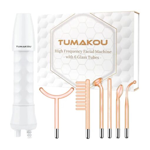 TUMAKOU High Frequency Facial Wand - Orange High Frequency Facial Device Machines for Skin Face Hair - High Frequency Wand with 6 Different Glass Tubes