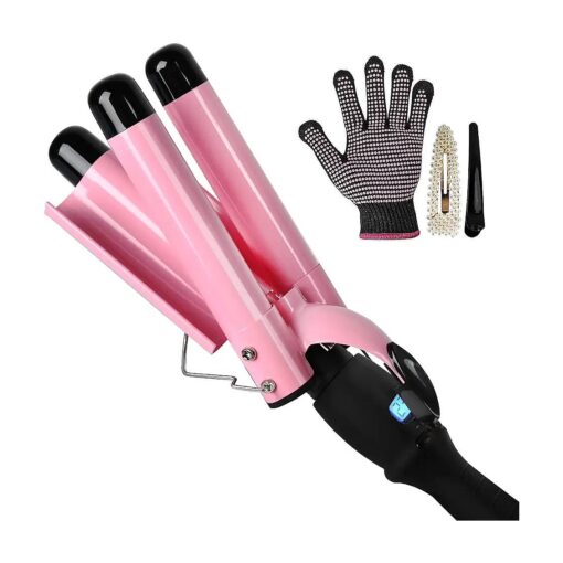 Triple Barrel Curling Iron, 1 Inch Bed Head Waver with LCD Temp Display, 25mm Hair Crimper for Women, Dual Voltage Curling Iron, Ceramic Tourmaline Crimping Iron for Hair Waver, 3 Barrel Curling Iron