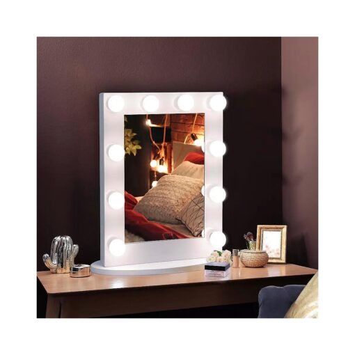 ZENY Makeup Mirror Vanity Mirror with Lights, Tabletop Hollywood Mirror with 10 Replaceable Bulbs, Bedroom Mirrors for Vanity, 4-Color Lights, Metal Frame, 25.6" x20" White Lighted Mirror