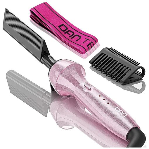 Dan Technology 500 High Heat hot Comb Hair Straightener, Dual Voltage Pink hot Comb, Adjustable Temperature hot Comb Electric for Wigs, Professional Pressing Comb for African American Hair