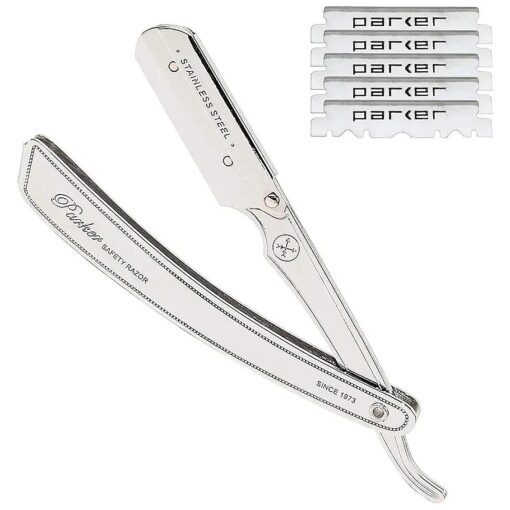 Parker SRX 100 % Stainless Steel Straight Edge Professional Barber Razor & 5 Parker Premium Half Blades