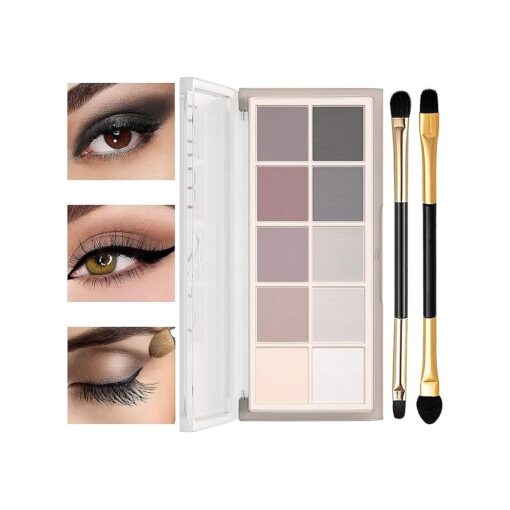 10 Colors Eyeshadow Palette, Wterproof Long Lasting High Pigment Eyeshadow Palette, Ultra-Blendable Smooth Matte Eye Makeup Palette, Naturing-Looking Nude Matte Eyeshadow with 2 Brush ( Cement color )