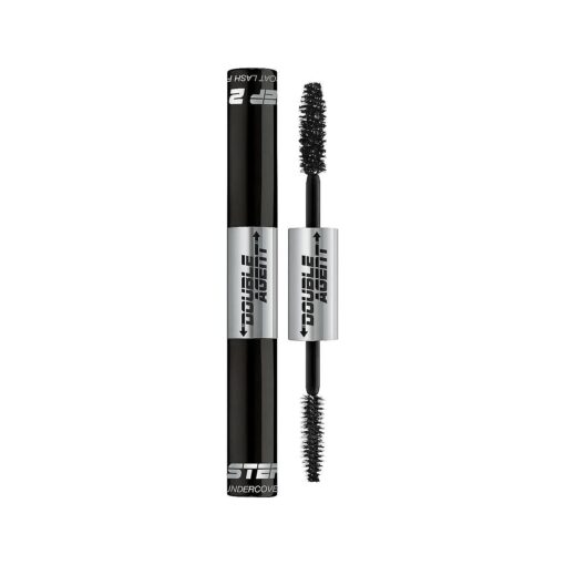 Palladio Double Agent Lash Extender Undercover Fiber Booster Mascara, dual lash system, increase eyelash length and volume, boost lashes for a bold dramatic look, voluminous makeup mascara, Jet Black