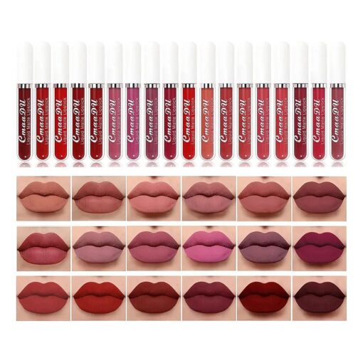 BONNIE CHOICE 18Pcs Matte Liquid Lipstick Set, Waterproof Long Lasting Non-Stick Cup Nude Lipstick Dark Red Lipstick for Women 24 Hour High Pigmented Lip Gloss Set Mother 's Day Gift Sets for Women