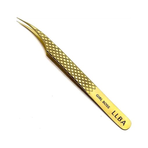 LLBA Lash Tweezer Professional Volume False Lash Application Tool | Multi Shapes & Purposes Tweezers | Non-Slip Grip Tweezers for Volume, Isolation & Classic Lashes ( Gold, Girl Boss Isolation )