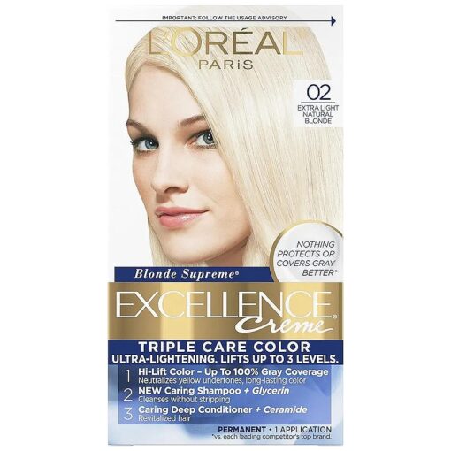 Excellence Creme Permanent Triple Care Hair Color, 02 Extra Light Natural Blonde, Gray Coverage For Up to 8 Weeks, All Hair Types, Pack of 1