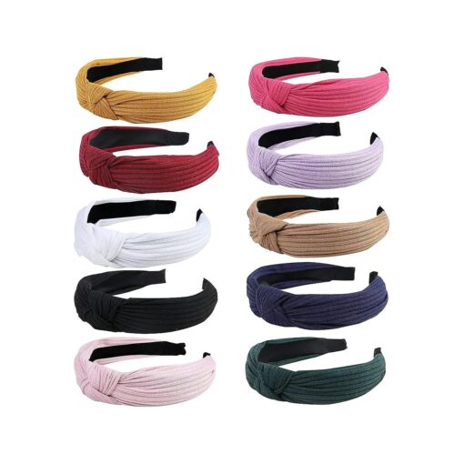 10 Pack Knotted Wide Headbands for Women Girls Cute Fashion Head Wrap in Solid Color Non-slip Hair Accessories for Daily Festival Gifts