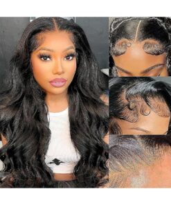 13x4 Full Frontal Wig Body Wave Human Hair 200 % Density 13x4 HD Lace Front Wigs Pre Plucked HD Transparent Full 13x4 Lace Frontal Wigs Tiny Knots Wigs Brazilian Virgin Hair Natural Black 20 Inch