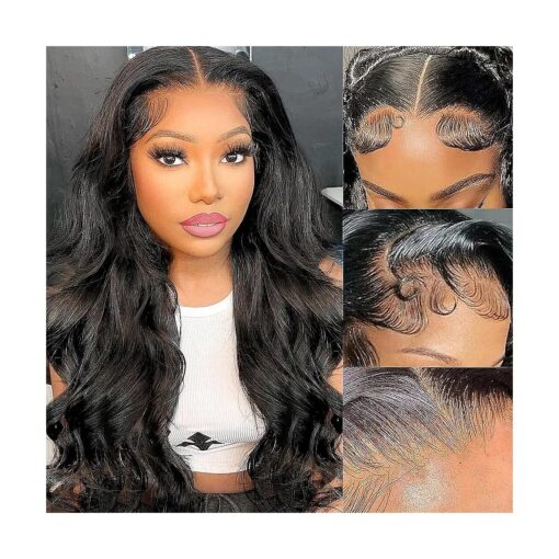 13x4 Full Frontal Wig Body Wave Human Hair 200 % Density 13x4 HD Lace Front Wigs Pre Plucked HD Transparent Full 13x4 Lace Frontal Wigs Tiny Knots Wigs Brazilian Virgin Hair Natural Black 20 Inch