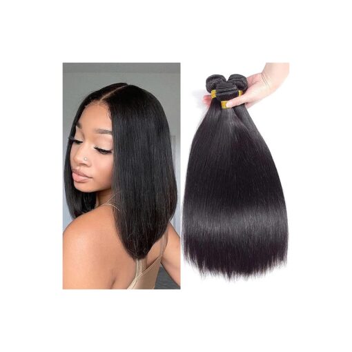 Bob Bundles Human Hair Short Straight Hair 3 Bundles 12 12 12 Inch 100 % Unprocessed Raw Weave Human Bundles Sew in Human Hair Extensions Natural Black Color for Women ( 100g/Bundle )