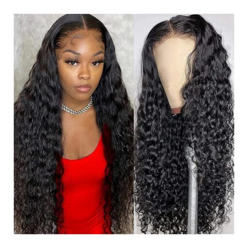 CHEETAHBEAUTY Deep Wave 13X6 HD Transparent Lace Front Wigs Brazilian 10A Grade Deep Curly Human Hair Wigs for Black Women Pre Plucked with Baby Hair Natural Black 250 % Density ( 30inch )