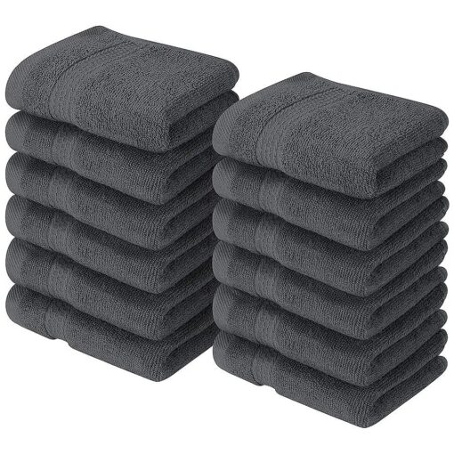 Utopia Towels [ 12 Pack Premium Wash Cloths Set ( 12 x 12 Inches ) 100 % Cotton Ring Spun, Highly Absorbent and Soft Feel Essential Washcloths for Bathroom, Spa, Gym, and Face Towel ( Grey )