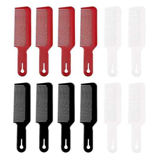 12 Packs Barber Combs, Flat Top Clipper Combs Barber Blending Comb Heat Resistant Hair Cutting Combs For Clipper-Cuts And Flattops ( Black, Red White )