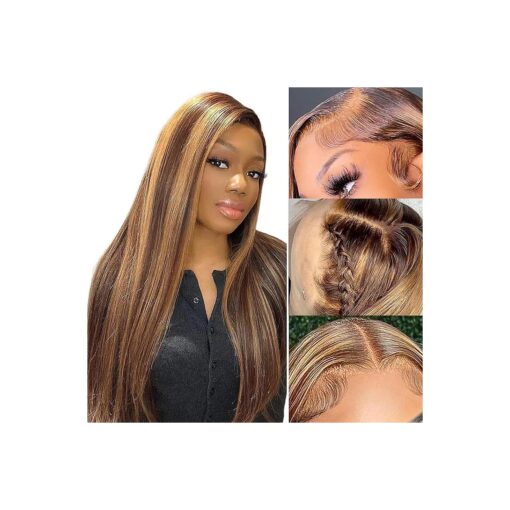 wenyu Highlight Ombre Lace Front Wig Human Hair 4/30 Honey Blonde Straight Human Hair Wigs For Black Women 4x4 Lace Frontal Wigs Human Hair Colored Straight Lace Front Lace Front Wigs 20 inch