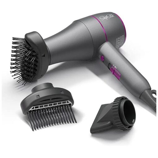 Compact Hair Dryer with Comb, Volumizer Brush, Nozzle Attachment 3-in-1 Blow Dryer, Hairdryer for 1a to 4c Curly Hair, Professional Lightweight Turbo AC Motor 1800W Fast Drying and Cool Shot