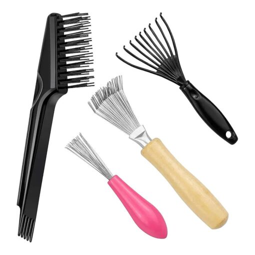 SelfTek 4 Pack Hair Brush Cleaning Tool Comb Hair Brush Cleaner Tool Rake for Removing Hair Dust Home Salon Use